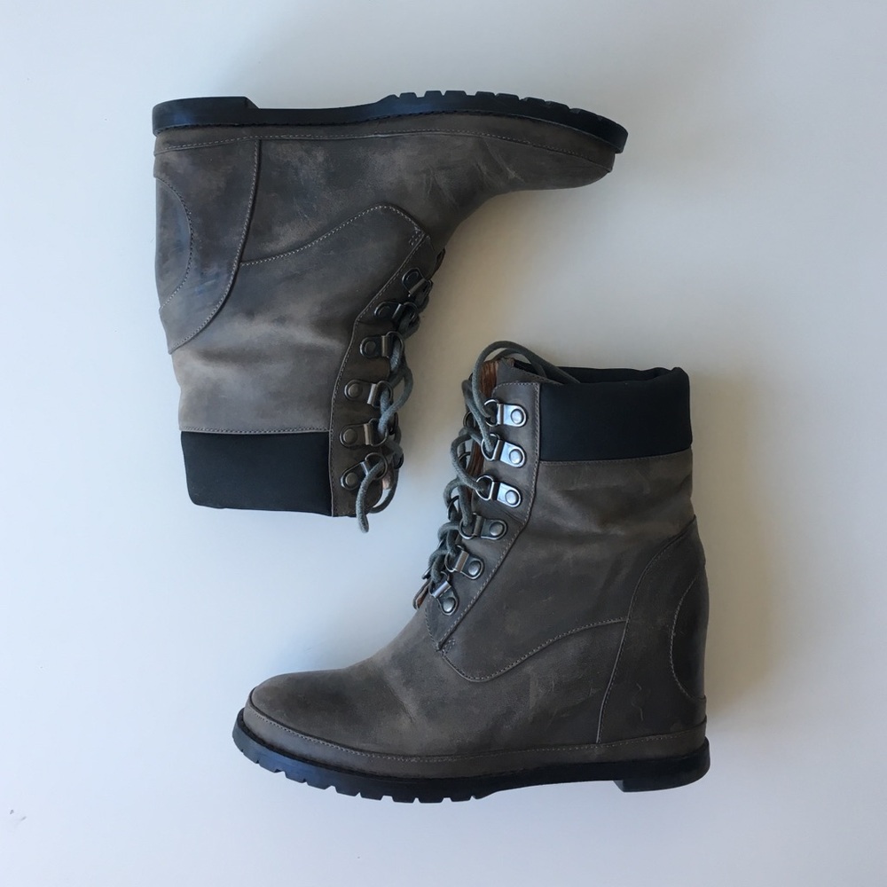 80%20 Adair Gray Leather Hidden Wedge Hiking Boots